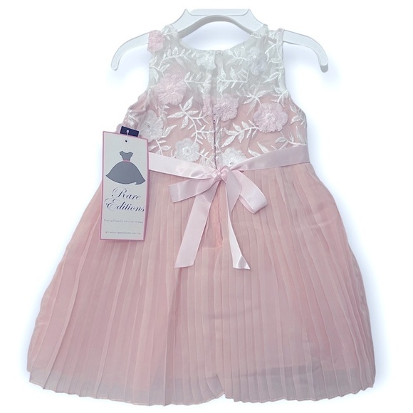Rare Editions Embroidered Pleated Dress | Blush Pink | Size 2T - Picture 3 of 4